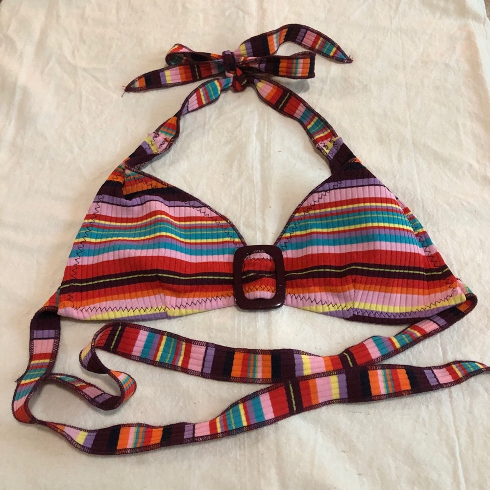 Striped mod bikini top